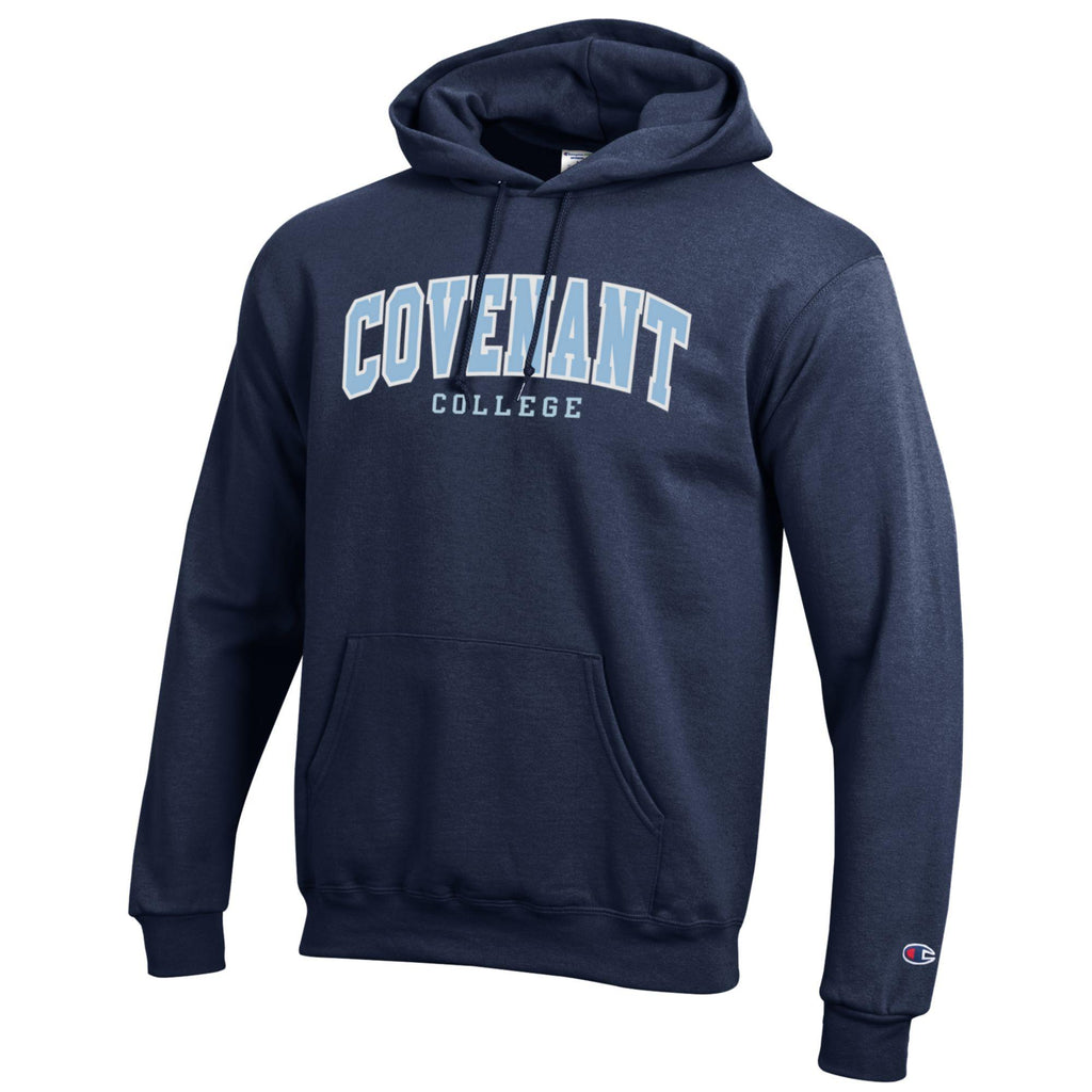 Champion Navy Tackle Twill Hoodie - Ice Blue letters