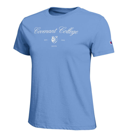 Ladies' Cursive Script Tee - Light Blue
